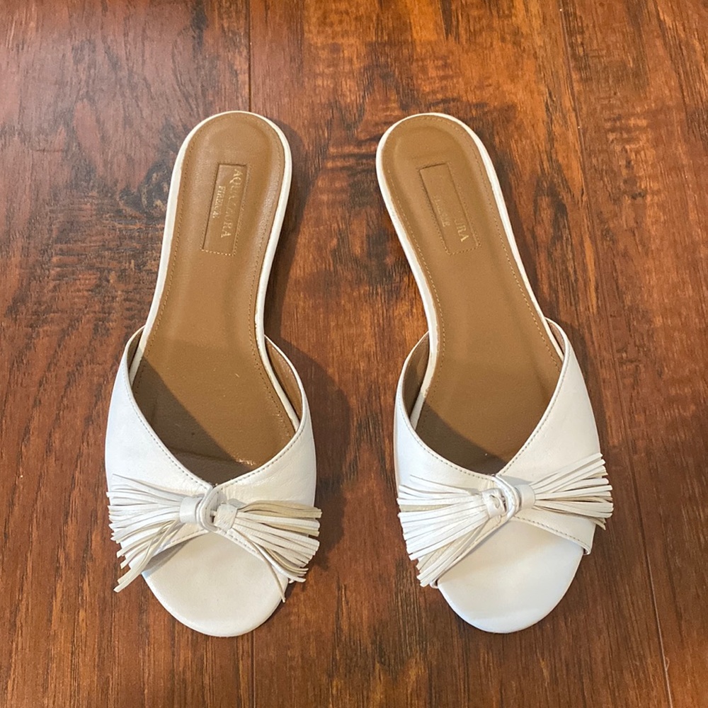 Aquazurra white tassel flats